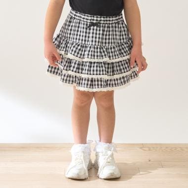 【UV加工】ギンガムチェックティアードスカート(インパン付き) 【Lycee mine バレエシリーズ】
