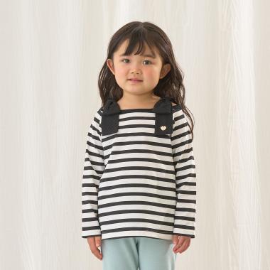 【綿100％】 【速乾・UV・型崩れしない】ボートネック肩リボンTシャツ