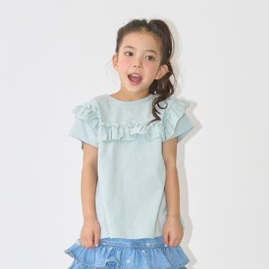 【綿100％】 【速乾・UV・型崩れしない】【どっちが前でもOK】フリルAラインチュニックTシャツ