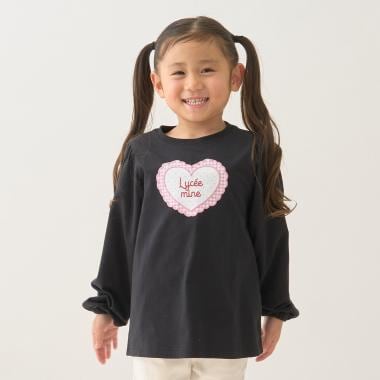 【速乾・UV・型崩れしない】ハートプリントふわっとパフスリーブTシャツ【Lycee mine バレエシリーズ】