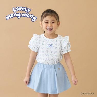 【綿100％】 【ラブリーモンモン】【速乾・UV・型崩れしない】パフスリーブ総柄プリントTシャツ