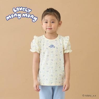 【綿100％】 【ラブリーモンモン】【速乾・UV・型崩れしない】パフスリーブ総柄プリントTシャツ