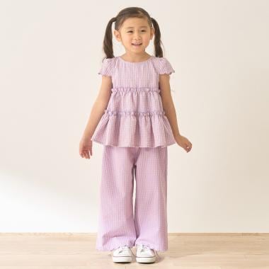 【セットアップ】アソート総柄ティアードブラウス・スカラップパンツセット