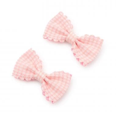 スカラップギンガムチェックリボンヘアクリップ(2コセット)