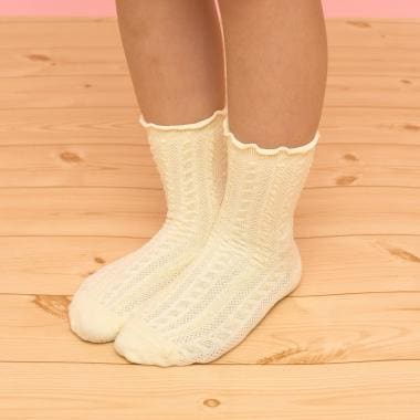 柄編みクルーソックス