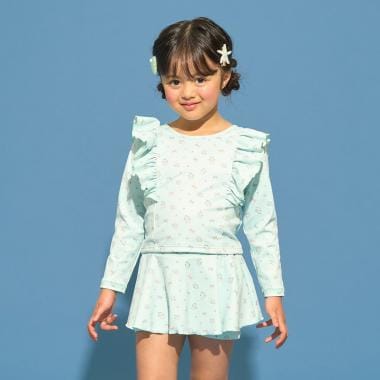 【予約/2026年3月下旬～4月上旬入荷予定】【SWIM】【UV カット】花柄フリルラッシュガード・スカパンセット