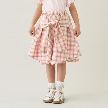【たっぷりギャザー】シャツ風チェックスカート(インパン付き)