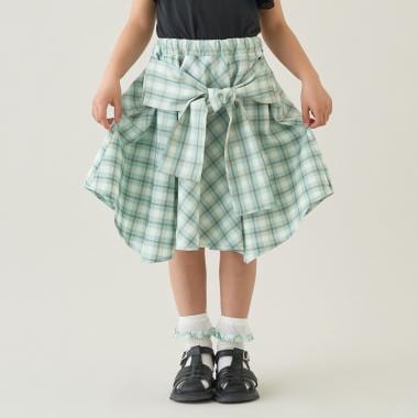 【たっぷりギャザー】シャツ風チェックスカート(インパン付き)