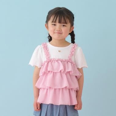 【どちらが前でもOK】【UVカット・接触冷感】ティアードキャミドッキングTシャツ