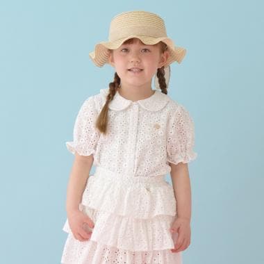 【綿100％】【セットアップ可能】コットンレースパフスリーブブラウス