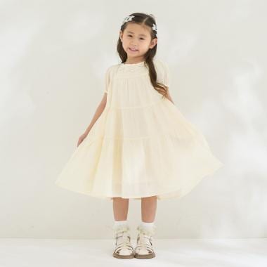 【綿100％】【かるふわ】ティアードワンピース