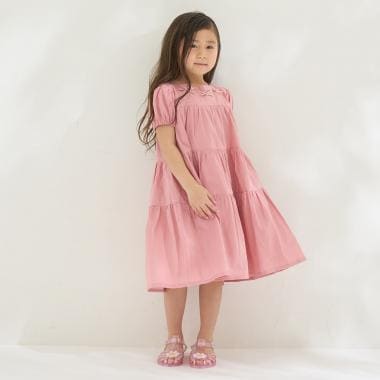 【綿100％】【かるふわ】ティアードワンピース