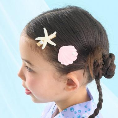 イミテーションパール付きシェルヘアクリップ(2コセット)