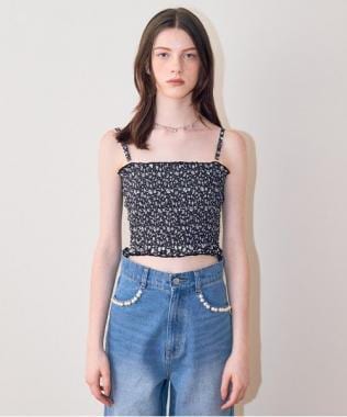 花柄シャーリングブラトップ【韓国ファッション】