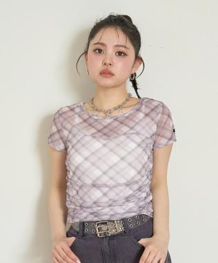 チェックシアー半袖インナー【韓国ファッション】