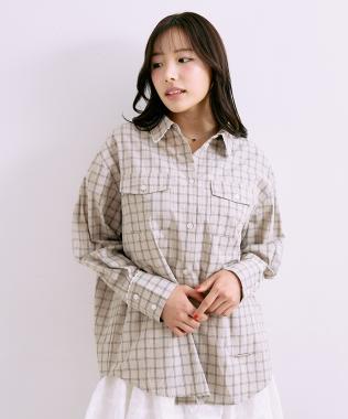 ロゴプレート付チェックシャツ