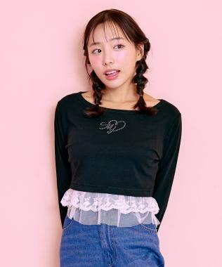 裾フリルラインストーンTシャツ