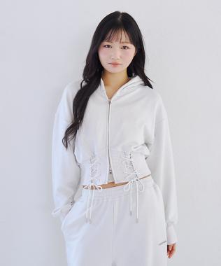 レースアップスウェットパーカー