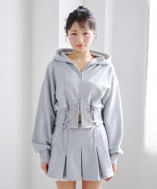 レースアップスウェットパーカー