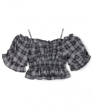 バルーンスリーブチェックブラウス