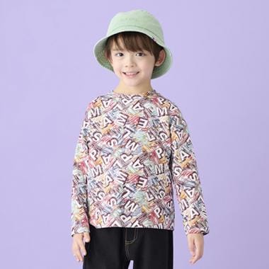 ベア天竺落書きロゴルーズ長袖Tシャツ