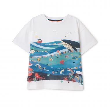 海柄・街柄パネルプリント半袖Tシャツ