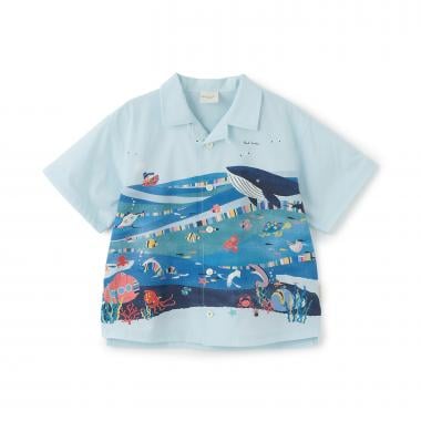 海柄・街柄パネルプリント半袖シャツ