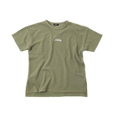 梨地・ドロップショルダー刺繍ロゴ半袖Tシャツ
