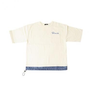 OE天竺・抗菌防臭加工ドロップショルダー異素材レイヤード5分袖Tシャツ