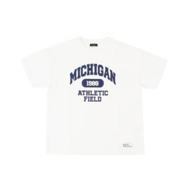 天竺・接触冷感ドロップショルダーカレッジロゴ半袖Tシャツ