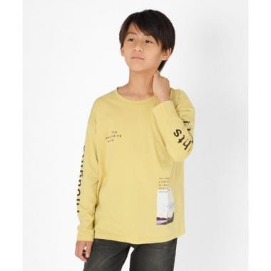 天竺・ドロップショルダー袖ロゴフォトプリント長袖Tシャツ