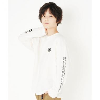 天竺・ドロップショルダースリーブプリント長袖Tシャツ