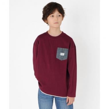 天竺・ドロップショルダーデニムポケットレイヤード長袖Ｔシャツ