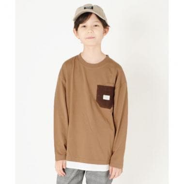 天竺・ドロップショルダーアソートポケットレイヤード長袖Ｔシャツ
