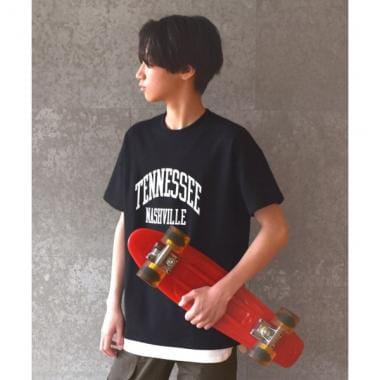 Ｗフェイス・ドロップショルダーアーチロゴプリントレイヤード半袖Ｔシャツ