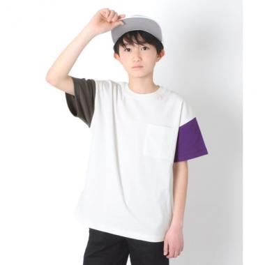 天竺・USAコットン ドロップショルダーポケット刺繍半袖Tシャツ