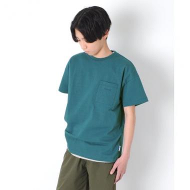天竺・USAコットン ドロップショルダーポケット刺繍半袖Tシャツ