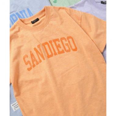 カラー杢天竺・ドロップショルダーカレッジロゴ半袖Tシャツ
