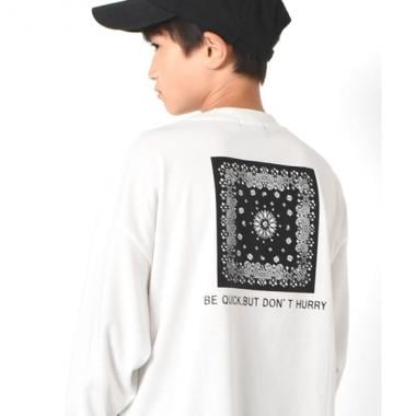 天竺・ビッグシルエットバンダナバックプリント長袖Tシャツ