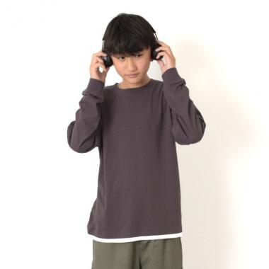 切り替え裾レイヤード無地長袖Tシャツ