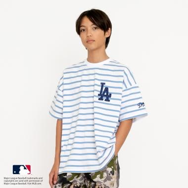 【MLB】マルチボーダー・チームロゴ刺繍半袖Tシャツ