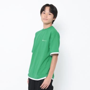 【防汚加工】ワンポイントロゴ裾レイヤード半袖Tシャツ