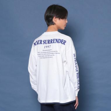 【STREET】バック発泡プリント袖ロゴビッグ長袖Tシャツ