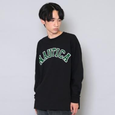 【大人向けサイズあり】【NAUTICA】フロントロゴアップリケ刺繍長袖Tシャツ