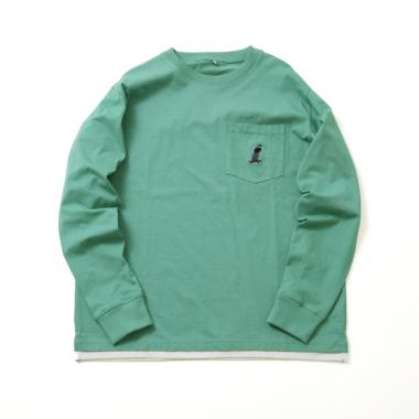 ポケットボブ刺繍入り裾レイヤード長袖Tシャツ