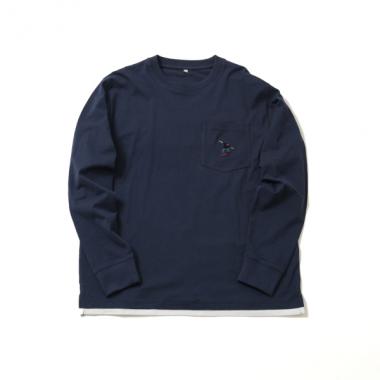 ポケットボブ刺繍入り裾レイヤード長袖Tシャツ