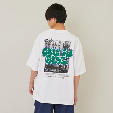 【大人向けサイズあり】フォトグラフィティロゴ発泡プリントビッグ半袖Tシャツ