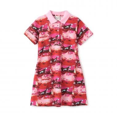 ロゴペイント総柄ポロワンピース