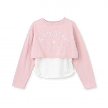 【綿100/防汚】レイヤード短丈長袖T