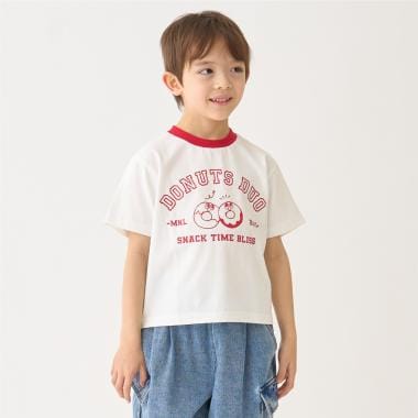 【プチプラ】【綿100%】バックハート･ドーナツプリント半袖Tシャツ
